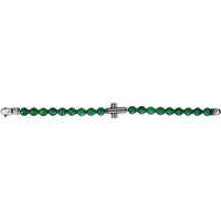 Phillip Gavriel Sterling Silver 8.25" Men's Cross Bracelet with 8mm Green Agate Beads and Rope-Textured Cross Detail