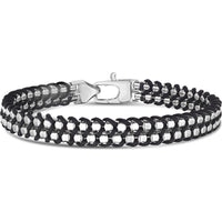 Phillip Gavriel Sterling Silver 8.5" Polished Box Link Bracelet with Black Woven Cord and Lobster Clasp