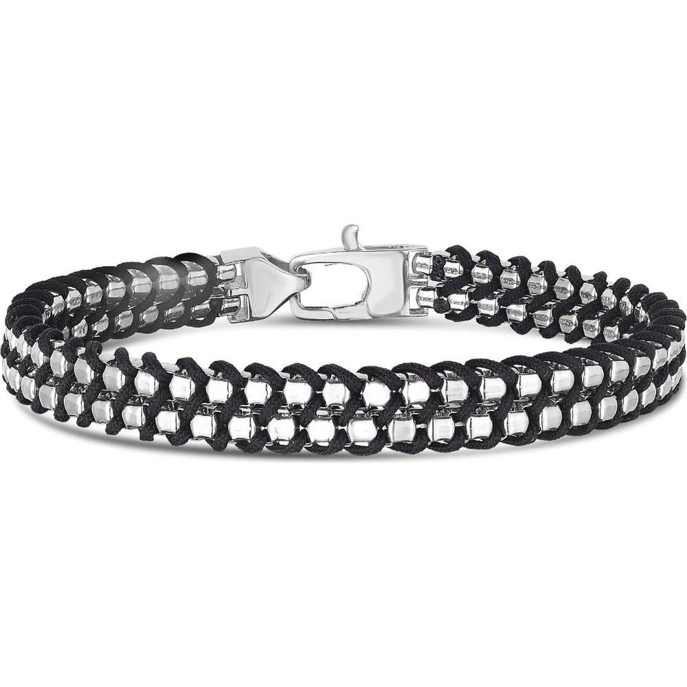 Phillip Gavriel Sterling Silver 8.5" Polished Box Link Bracelet with Black Woven Cord and Lobster Clasp