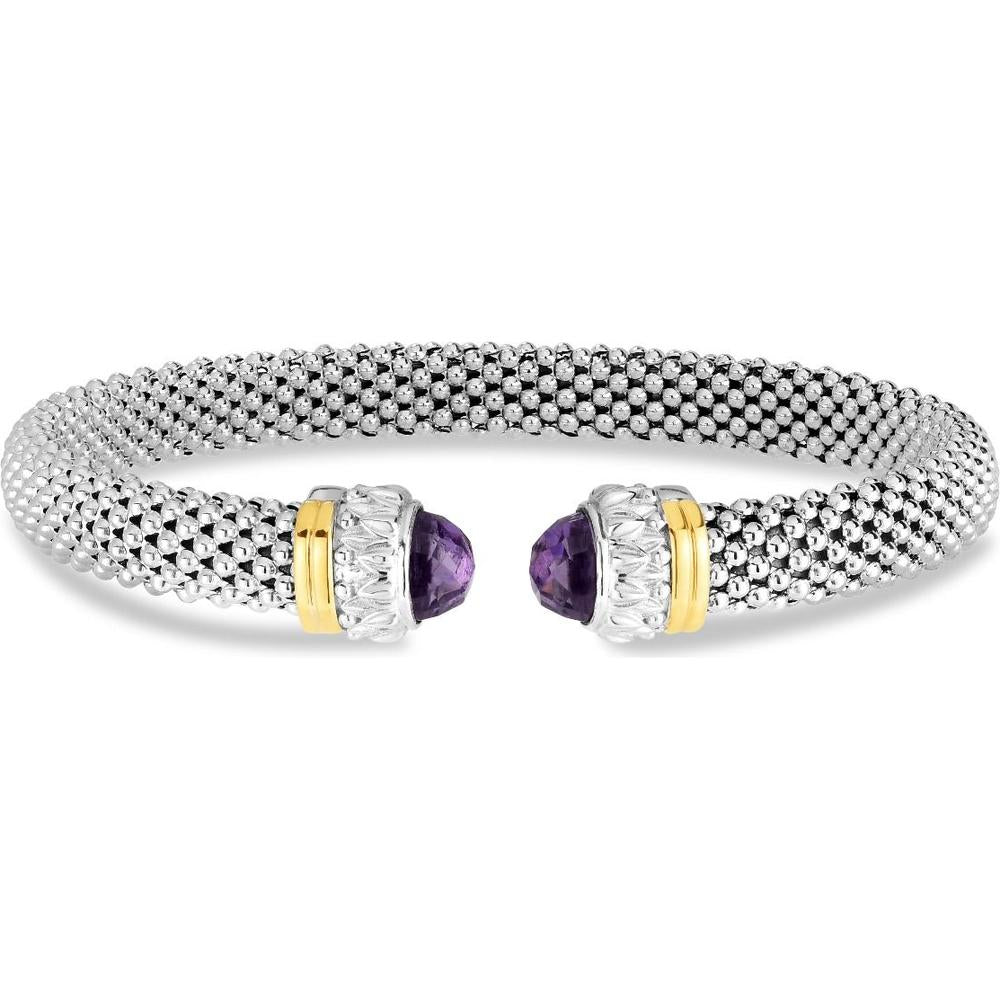 Phillip Gavriel Sterling Silver & 18K Gold 7.3mm Amethyst Popcorn Cuff Bracelet