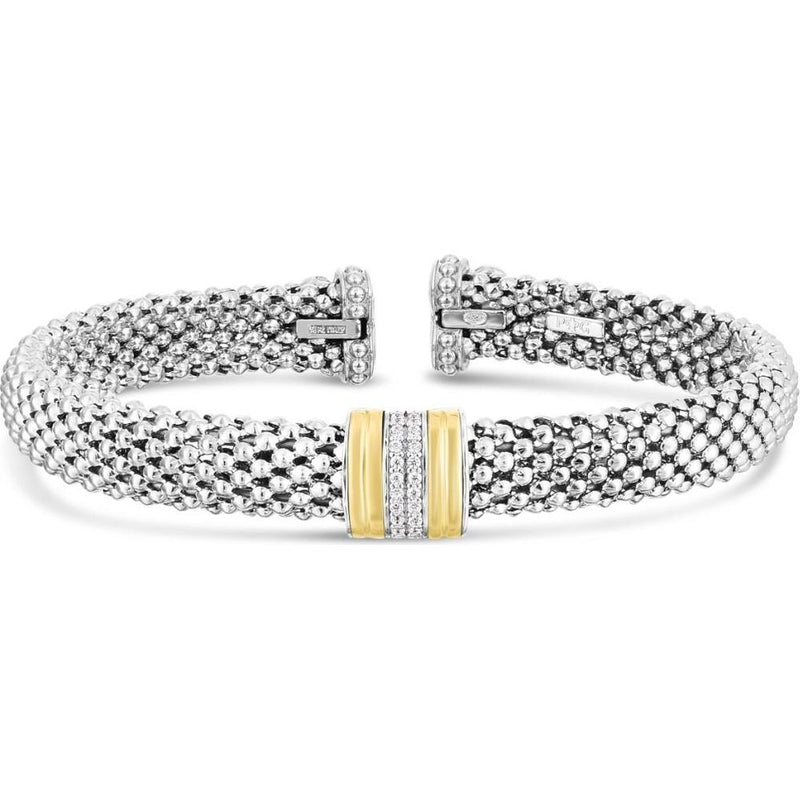 Phillip Gavriel Sterling Silver & 18K Gold 7.7mm Diamond Popcorn Cuff Bracelet - 0.1 Carat Total Diamond Weight