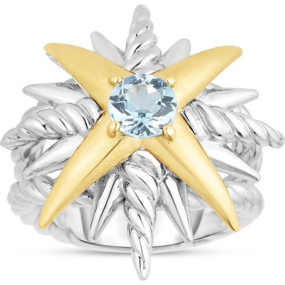 Phillip Gavriel Sterling Silver and 18K Gold Blue Topaz Constellation Cable Ring