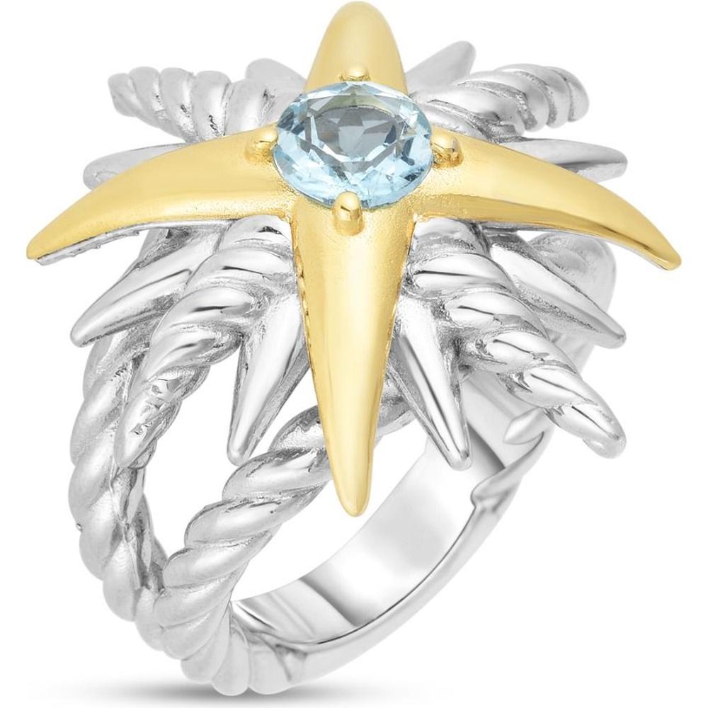 Phillip Gavriel Sterling Silver and 18K Gold Blue Topaz Constellation Cable Ring
