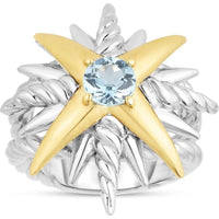 Phillip Gavriel Sterling Silver and 18K Gold Blue Topaz Constellation Ring Italian Cable Collection - Size 7