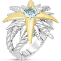 Phillip Gavriel Sterling Silver and 18K Gold Blue Topaz Constellation Ring Italian Cable Collection - Size 7