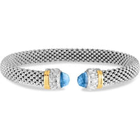 Phillip Gavriel Sterling Silver and 18K Gold Blue Topaz Popcorn Cuff Bracelet with Bezel-Set Endstones