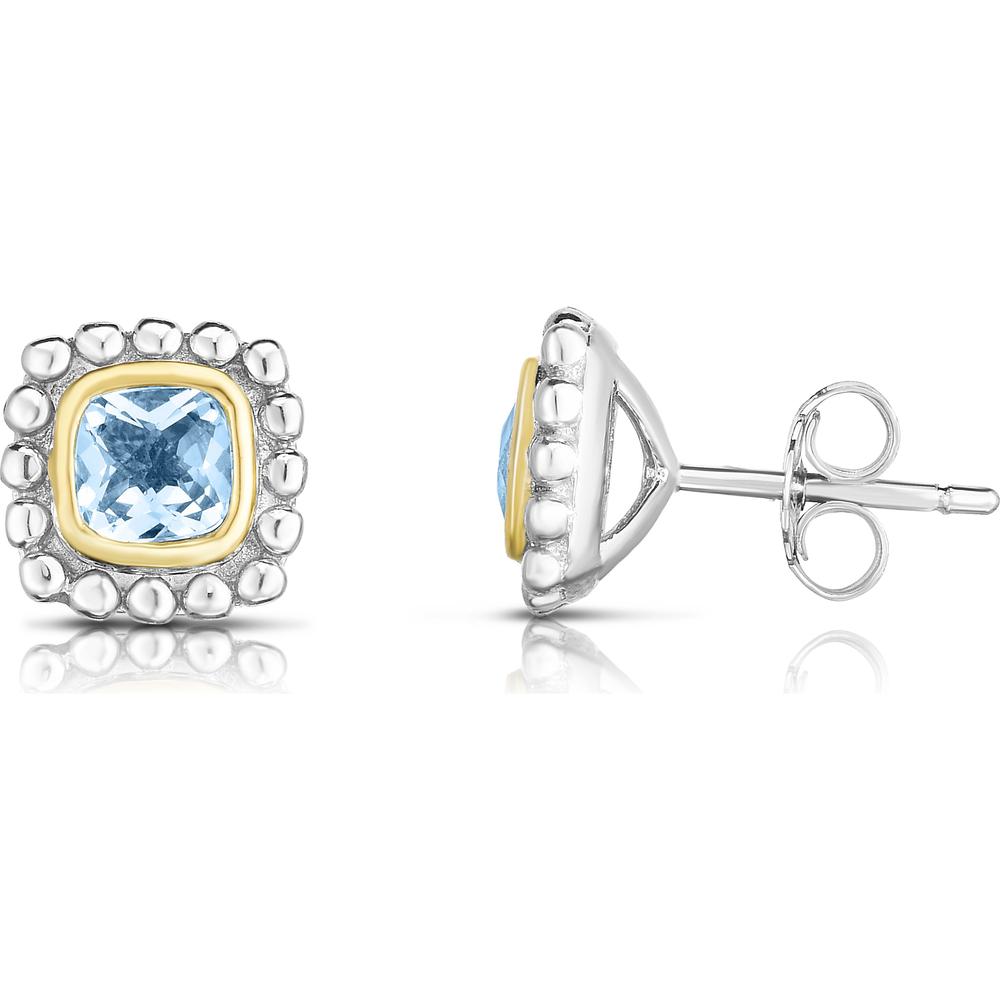 Phillip Gavriel Sterling Silver and 18K Gold Cushion Aquamarine Popcorn Stud Earrings - 9.5mm, Two-Tone