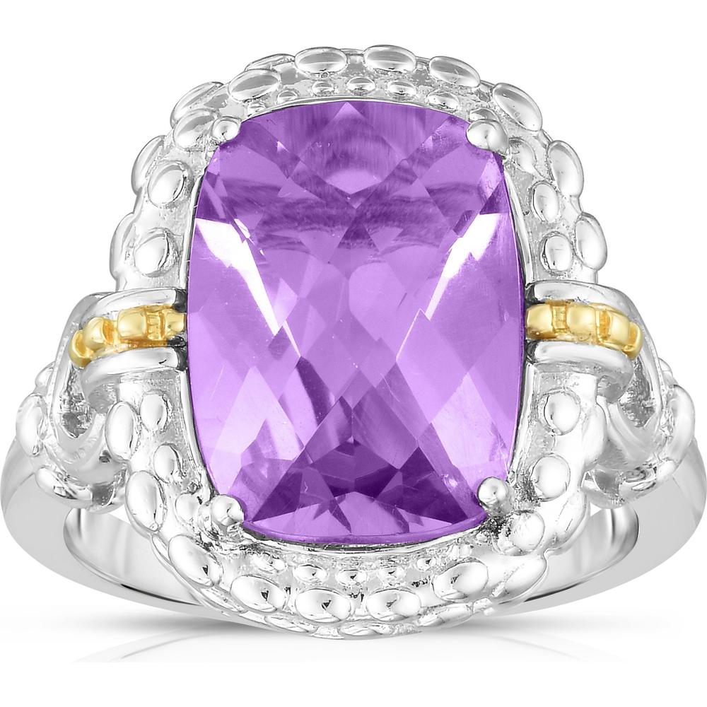 Phillip Gavriel Sterling Silver & 18K Gold Cushion-Cut Pink Amethyst Statement Ring - Size 6