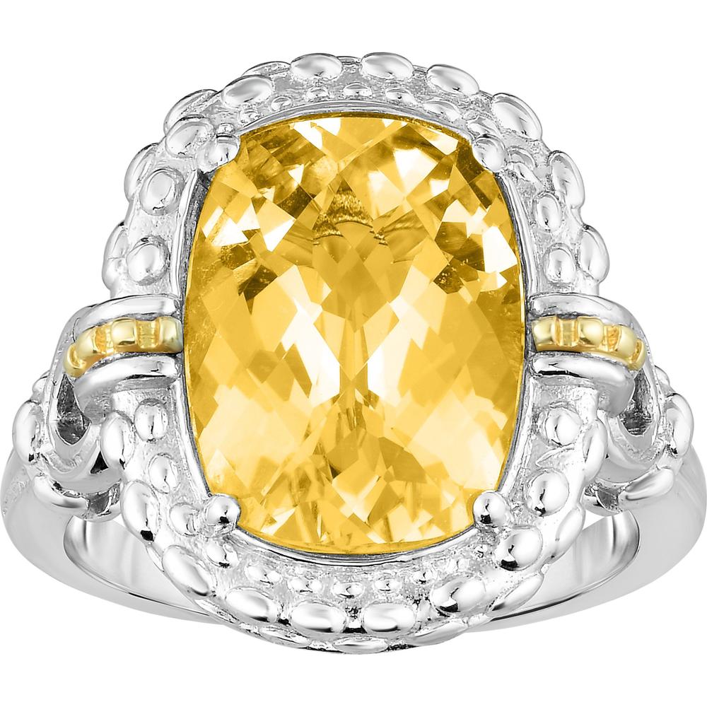 Phillip Gavriel Sterling Silver & 18K Gold Cushion Honey Quartz Cocktail Ring Popcorn Collection - Size 7