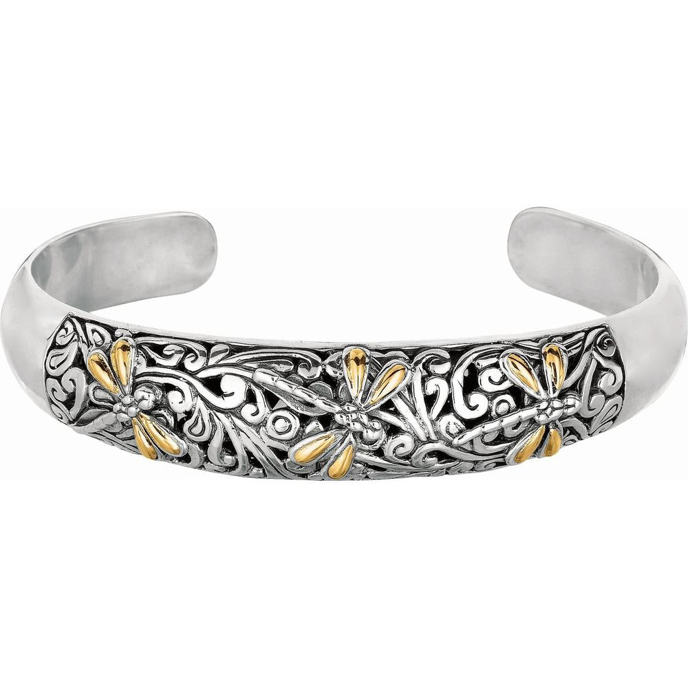 Phillip Gavriel Sterling Silver & 18K Gold Dragonfly Motif Cuff Bracelet - 39.70 Gram Weight
