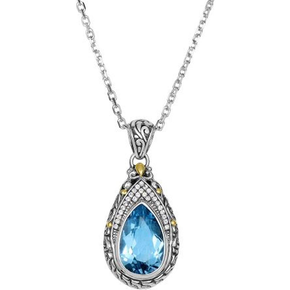 Phillip Gavriel Sterling Silver & 18K Gold Dragonfly Necklace with Teardrop Blue Topaz - 18" Length
