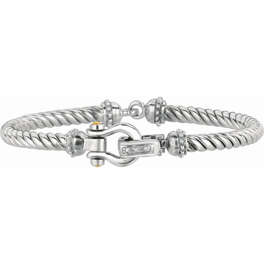 Phillip Gavriel Sterling Silver & 18K Gold Italian Cable Bangle with Diamond Accents - 0.03 Carat Total Diamond Weight