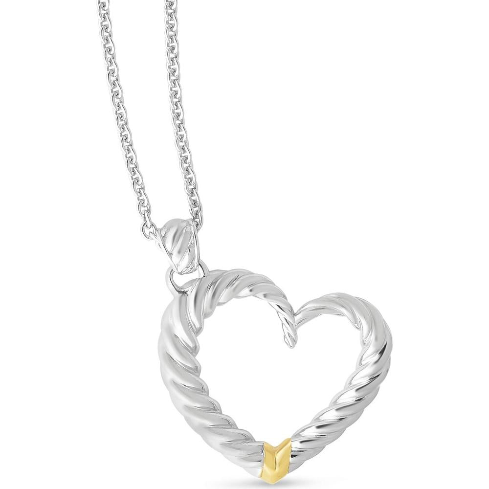 Phillip Gavriel Sterling Silver & 18K Gold Italian Cable Open Heart Necklace - 18" Polished Two-Tone Pendant