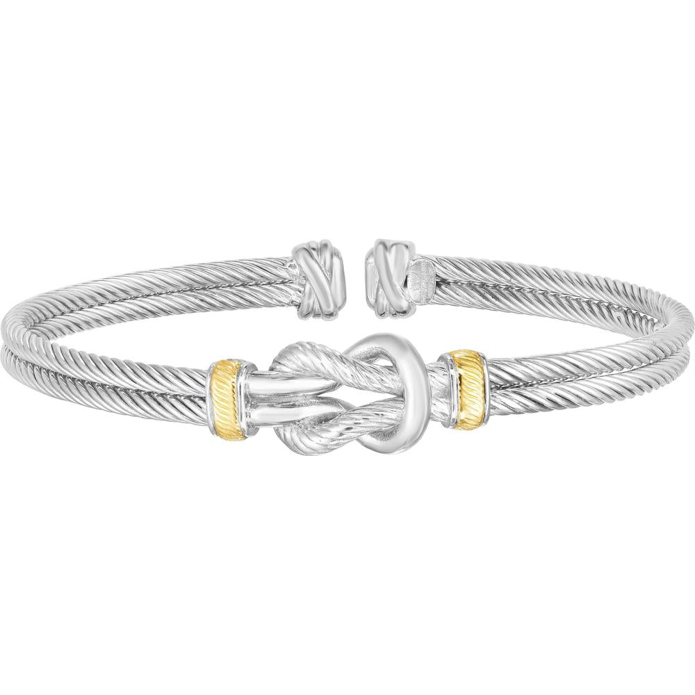 Phillip Gavriel Sterling Silver and 18K Gold Knot Design Cuff Bracelet for Men, 13mm Width, 27.77 Grams