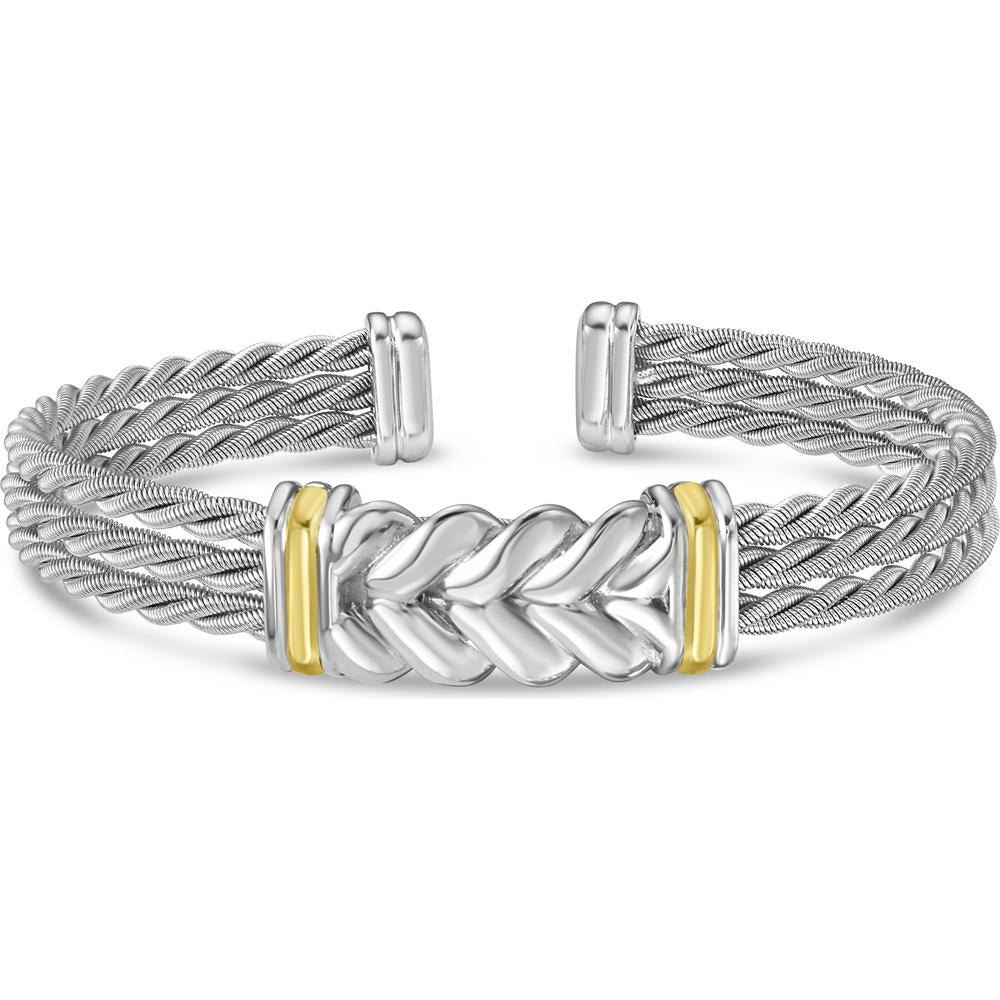 Phillip Gavriel Sterling Silver & 18K Gold Men’s Large Braided Cuff Bracelet - Polished Finish, 27.5g