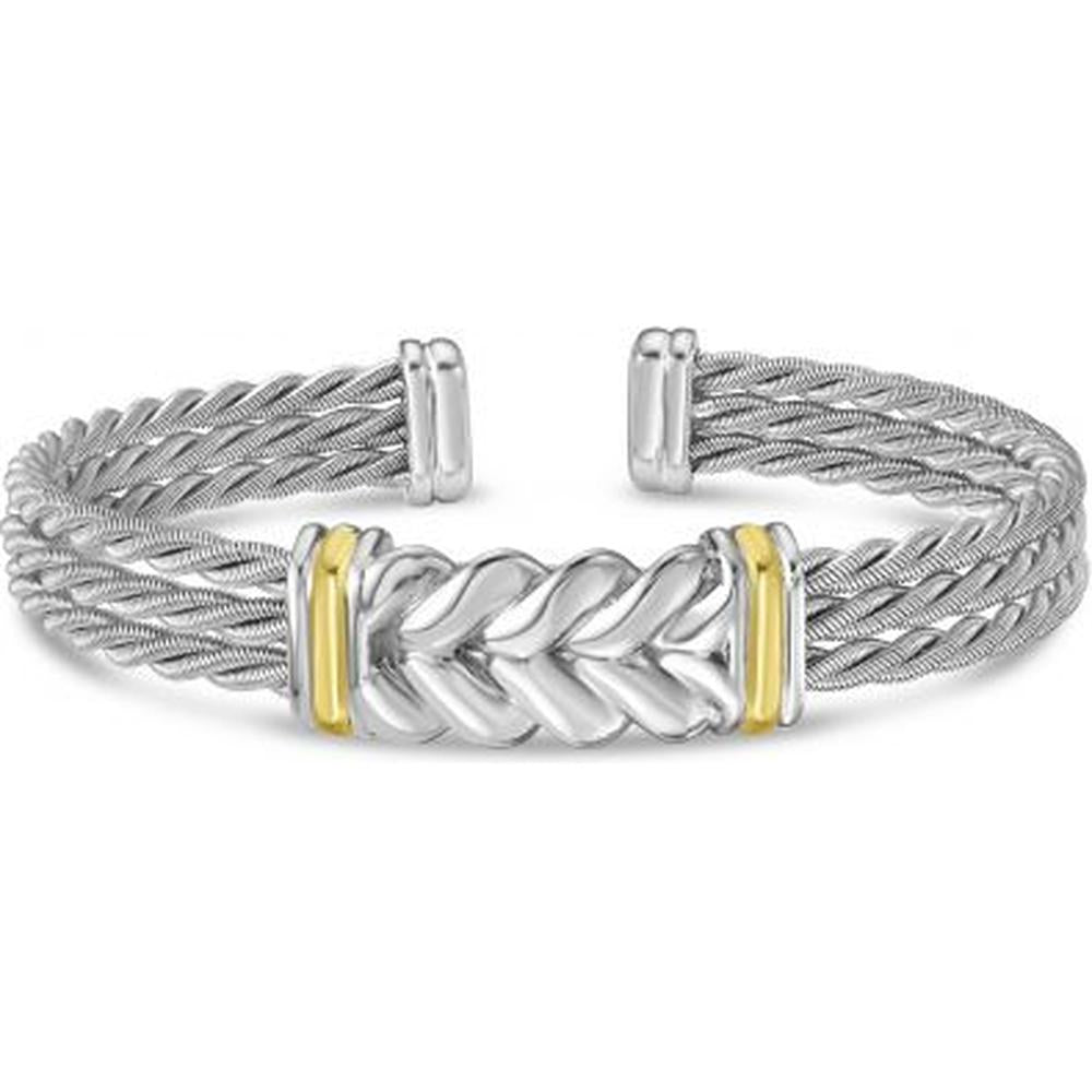 Phillip Gavriel Sterling Silver & 18K Gold Men’s Large Braided Cuff Bracelet - Polished Finish, 27.5g