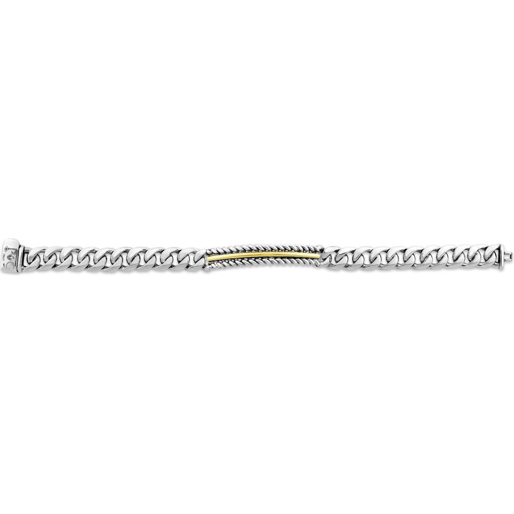 Phillip Gavriel Sterling Silver and 18K Gold Men's Cuban Cable Link ID Bracelet - 8" Polished Finish