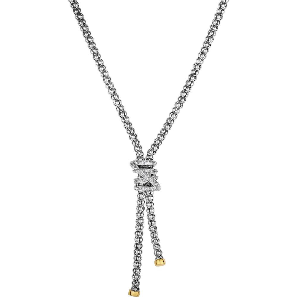 Phillip Gavriel Sterling Silver & 18K Gold Popcorn Chain Necklace with Diamond Tally - 17" - 0.11 Carat Diamond
