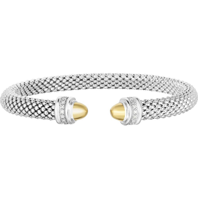 Phillip Gavriel Sterling Silver & 18K Gold Popcorn Diamond Cuff Bracelet - 0.07 Carat Diamond Accents