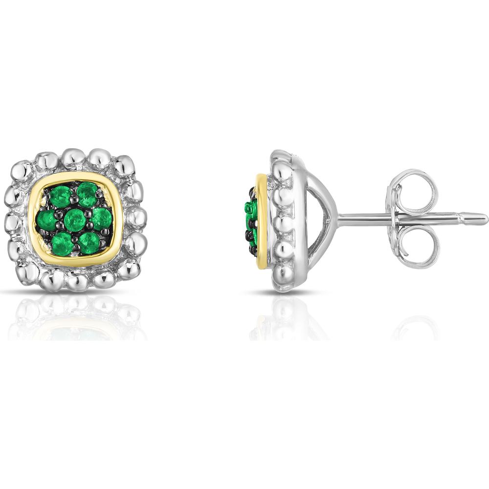 Phillip Gavriel Sterling Silver & 18K Gold Stud Earrings with Round Emeralds - 9.5mm, Popcorn Collection