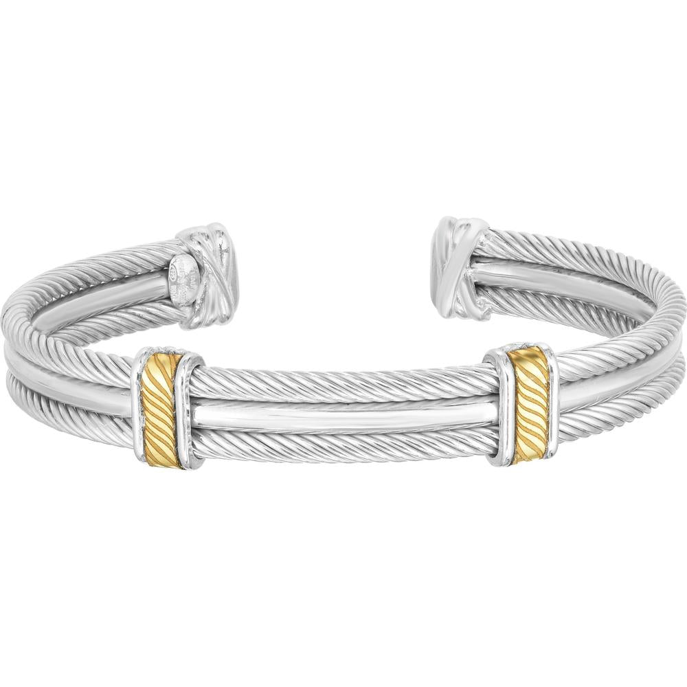 Phillip Gavriel Sterling Silver and 18K Gold Triple-Strand Cable Men's Cuff - 12mm Width