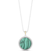 Phillip Gavriel Sterling Silver & 18K Yellow Gold 18" Popcorn Malachite Medallion Necklace with Bead Chain