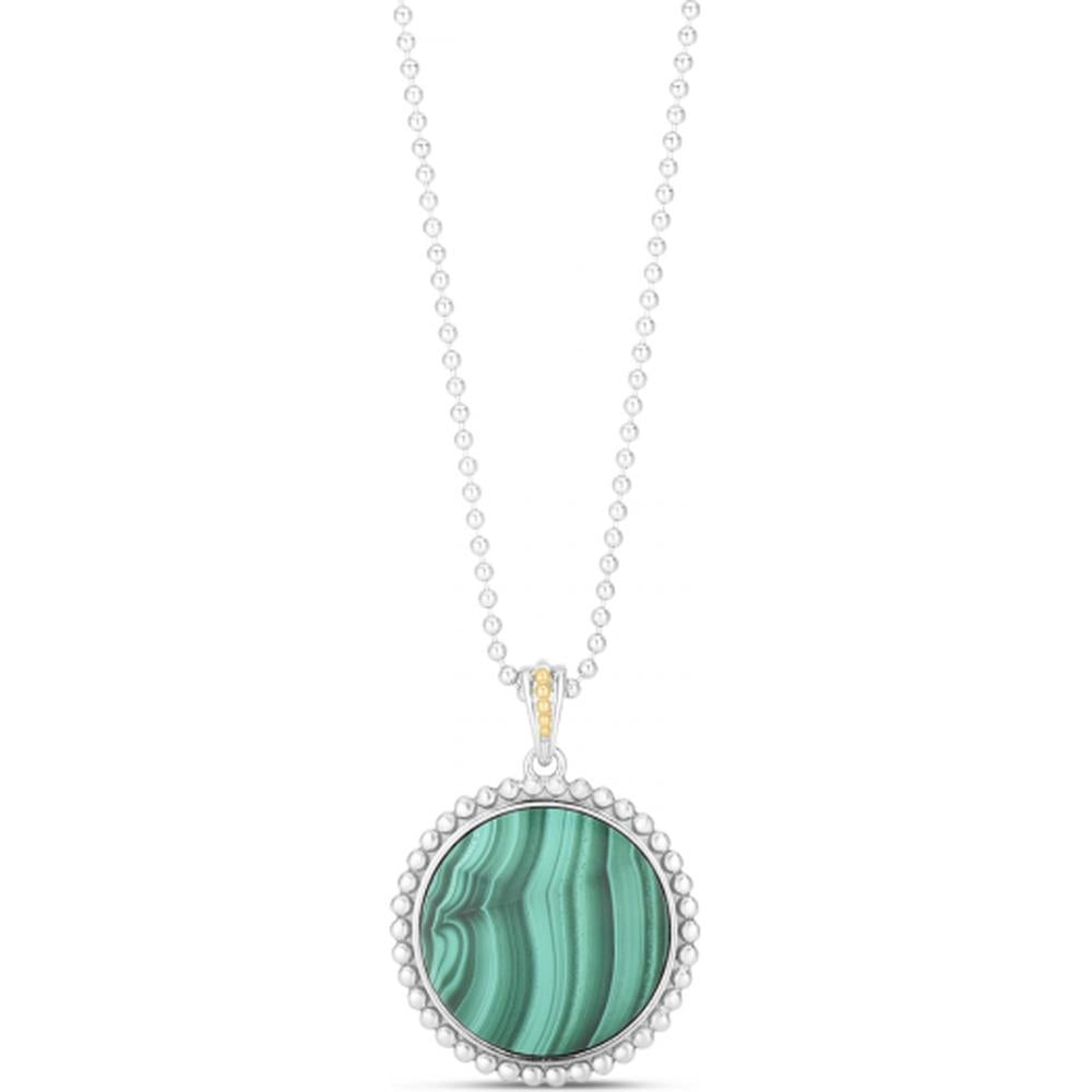 Phillip Gavriel Sterling Silver & 18K Yellow Gold 18" Popcorn Malachite Medallion Necklace with Bead Chain