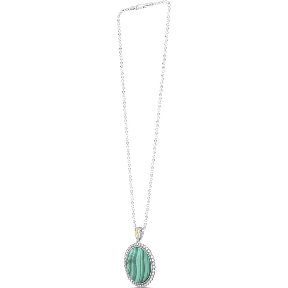 Phillip Gavriel Sterling Silver & 18K Yellow Gold 18" Popcorn Malachite Medallion Necklace with Bead Chain