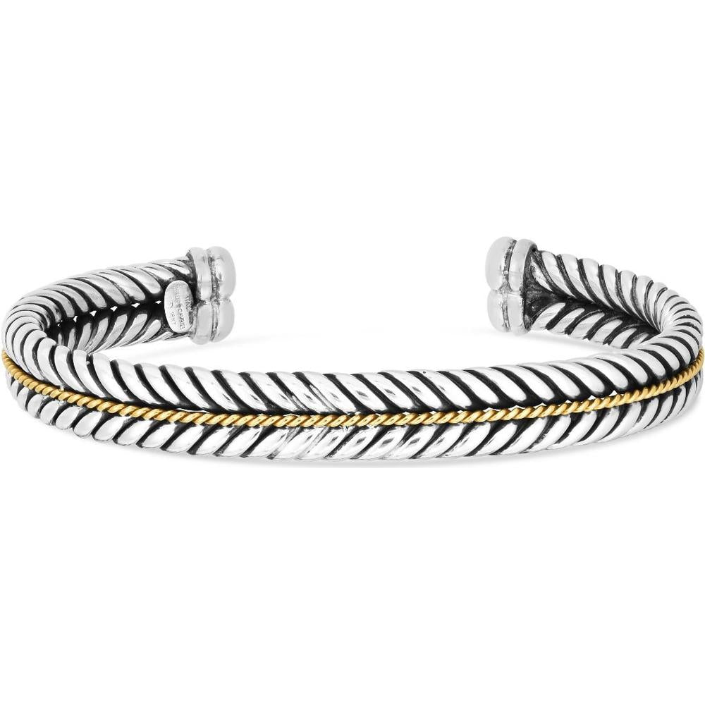 Phillip Gavriel Sterling Silver & 18K Yellow Gold Italian Cable Cuff Bracelet - 8.9mm, 19.53g Men's Bracelet