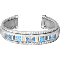 Phillip Gavriel Sterling Silver & 18K Yellow Gold Italian Cable Cuff with Square Blue Topaz