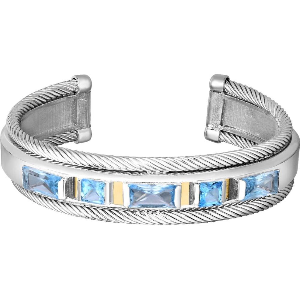 Phillip Gavriel Sterling Silver & 18K Yellow Gold Italian Cable Cuff with Square Blue Topaz