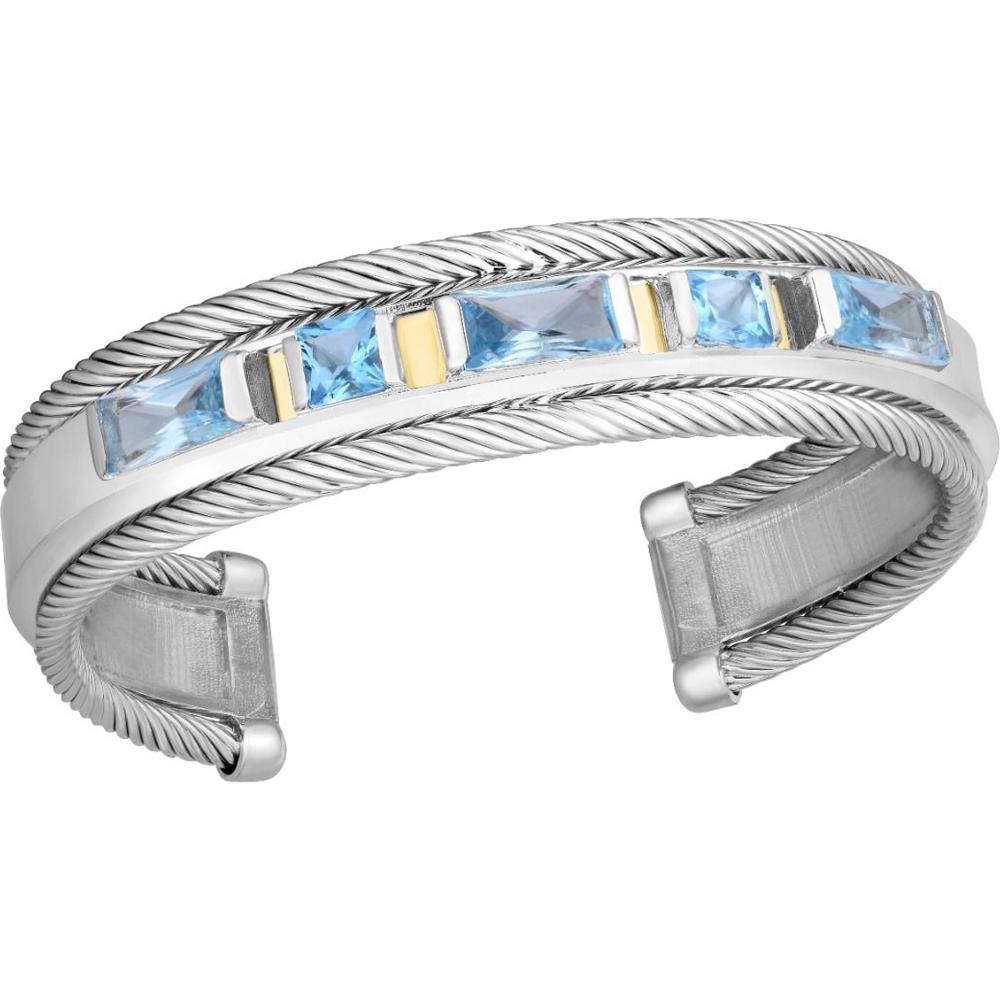 Phillip Gavriel Sterling Silver & 18K Yellow Gold Italian Cable Cuff with Square Blue Topaz
