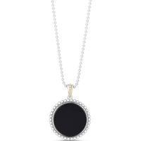Phillip Gavriel Sterling Silver & 18K Yellow Gold Large Onyx Medallion Pendant Necklace - 18" Beaded Chain