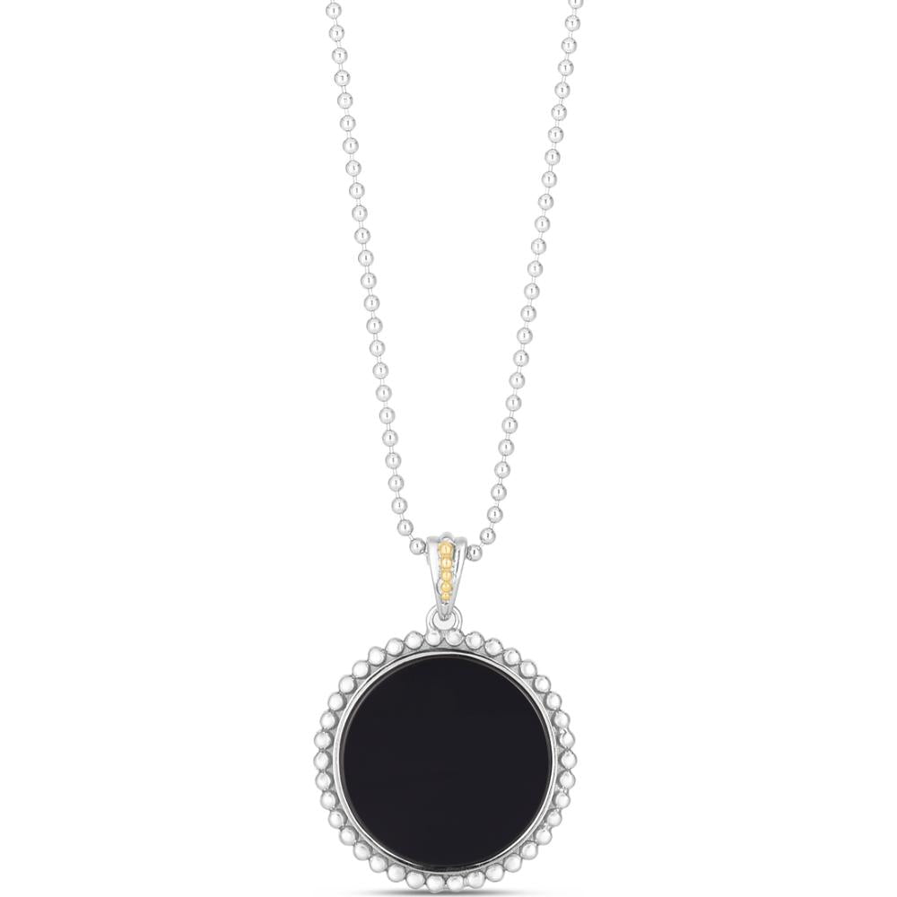 Phillip Gavriel Sterling Silver & 18K Yellow Gold Large Onyx Medallion Pendant Necklace - 18" Beaded Chain