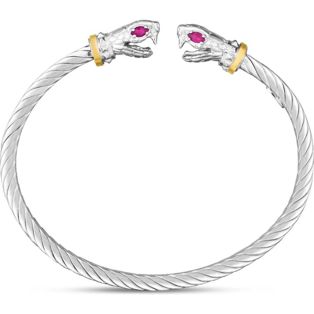 Phillip Gavriel Sterling Silver & 18K Yellow Gold Serpent Cuff Bangle with Ruby Accents Italian Cable Collection