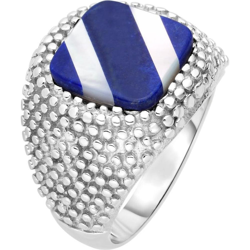 Phillip Gavriel Sterling Silver Men's Lapis Lazuli and Mother of Pearl Signet Ring with Polished Finish - Size 9