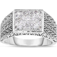 Phillip Gavriel Sterling Silver Men's Ring with Woven Texture and Round White Sapphires - 12mm Width - Size 11