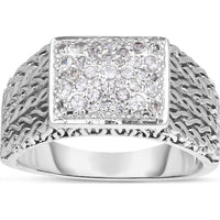 Phillip Gavriel Sterling Silver Men's Ring with Woven Texture and Round White Sapphires - 12mm Width - Size 11