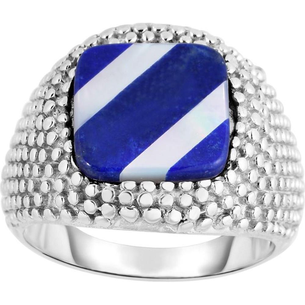Phillip Gavriel Sterling Silver Men's Signet Ring with Lapis and White Mother of Pearl - Size 10
