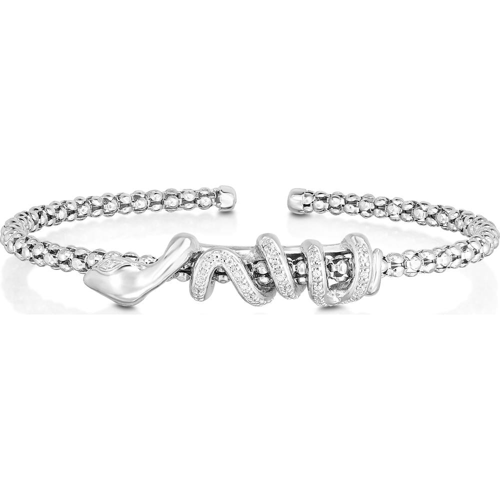 Phillip Gavriel Sterling Silver Snake Motif Popcorn Cuff Bangle with Diamond Accents - 0.1 Carat Total Diamond Weight