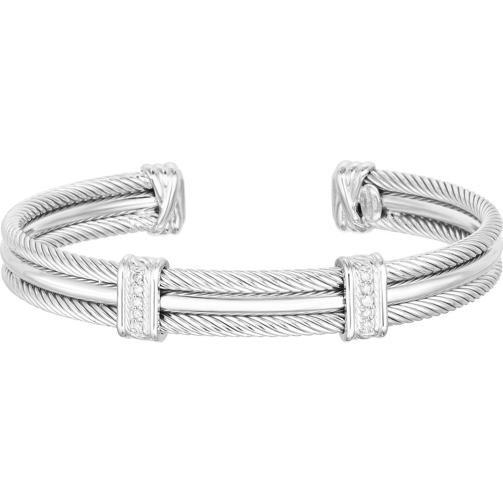 Phillip Gavriel Sterling Silver Triple Strand Cable Cuff Bracelet with Diamond Accents - 0.05ct