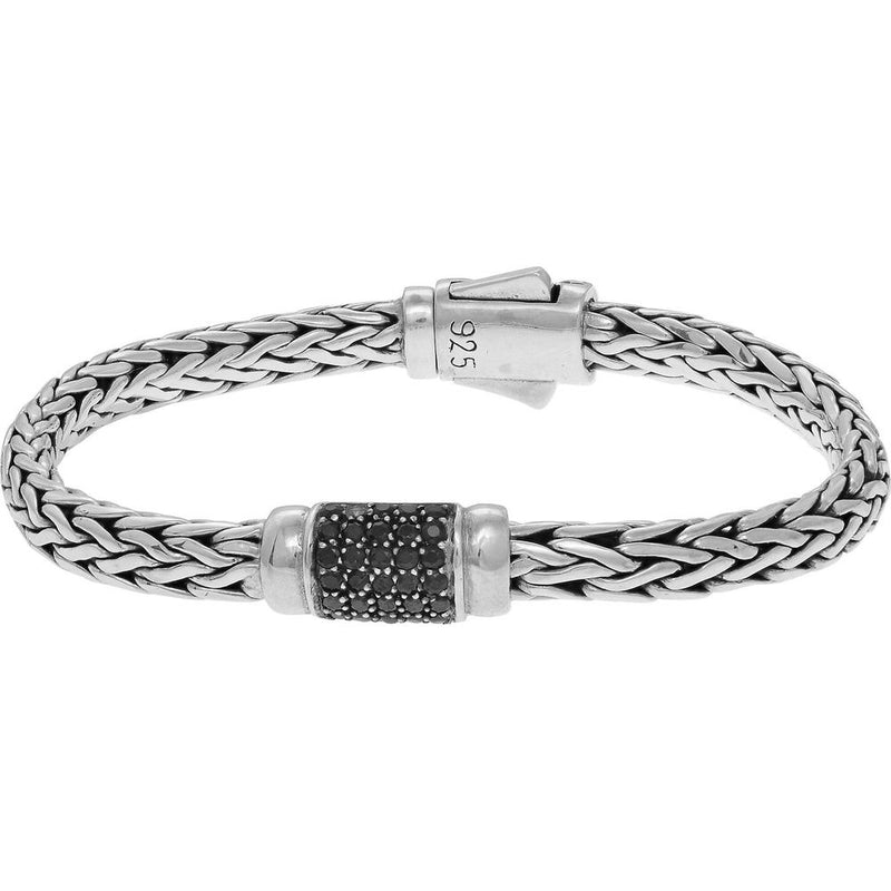 Phillip Gavriel Sterling Silver Woven Bracelet with Round Briolette Black Sapphire - 7.5"