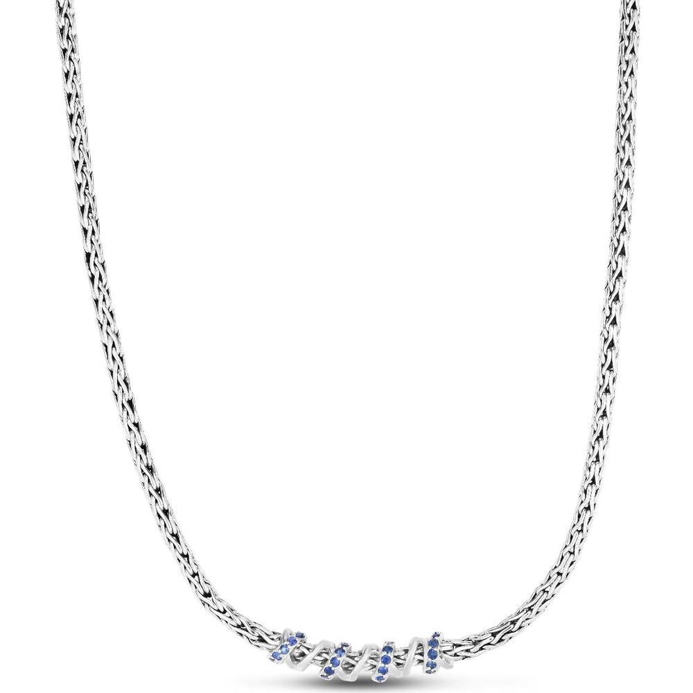 Phillip Gavriel Sterling Silver Woven Spiral Necklace with Round Blue Sapphires - 17"