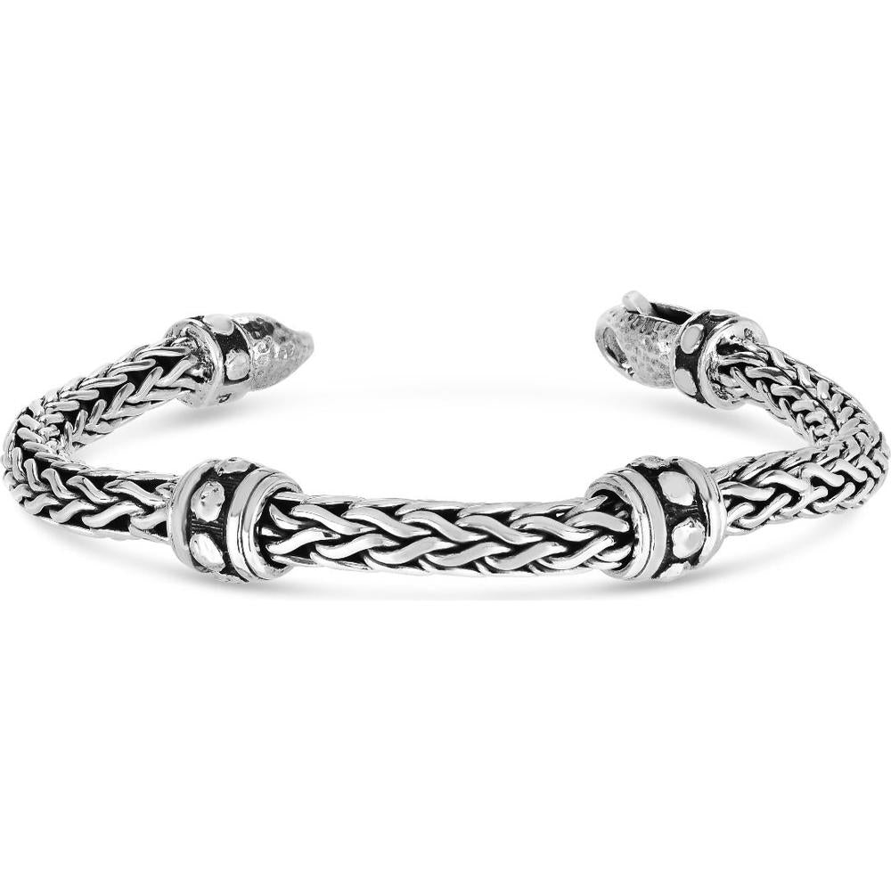 Phillip Gavriel Sterling Silver Woven Stud Men’s Bracelet - 8.5" Polished Cuff