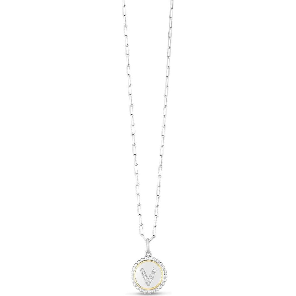Phillip Gavriel Two-Tone Silver & 18K Gold Paperclip Necklace with Diamond 'V' Initial Pendant - 0.005 Carat Diamond Accent - 20"