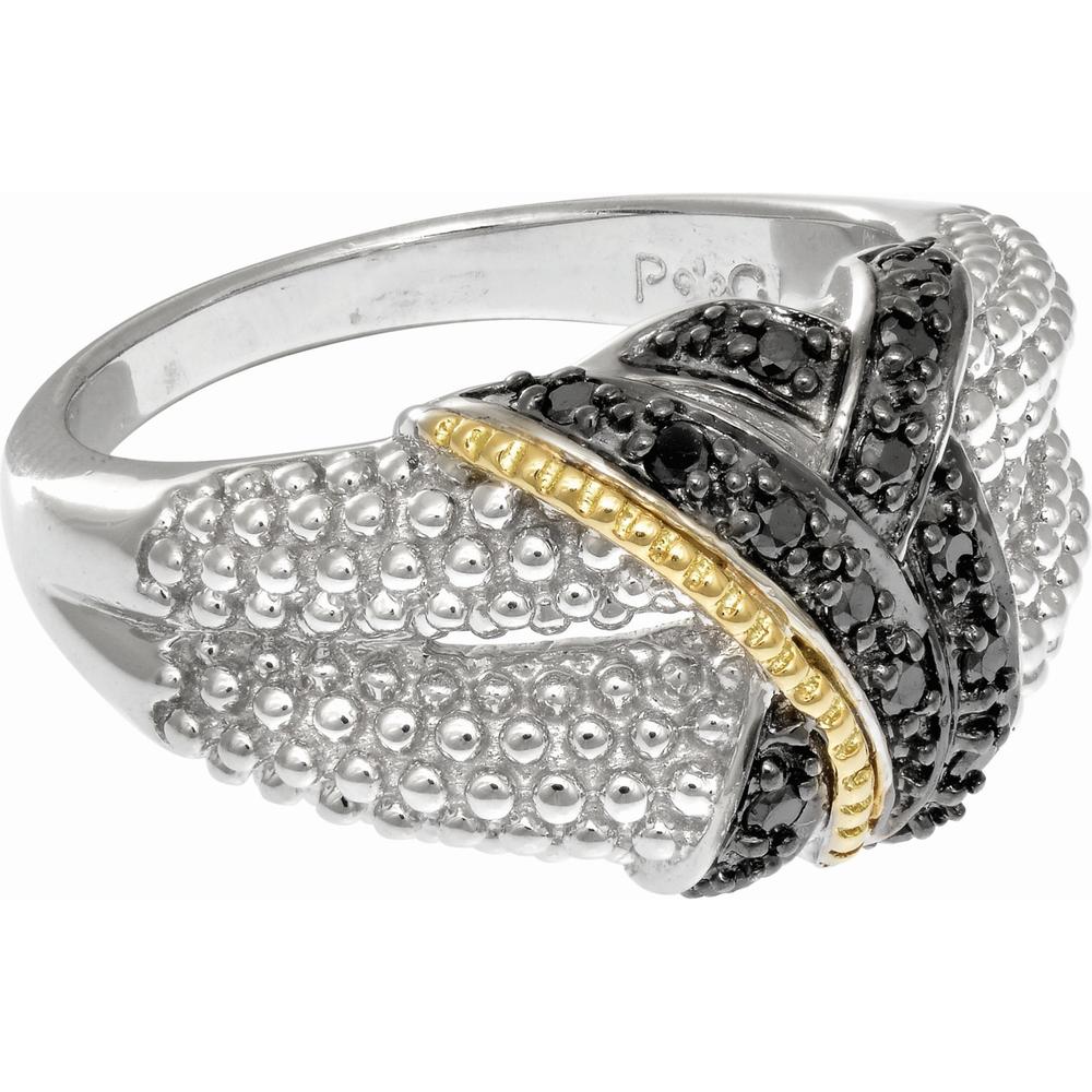 Phillip Gavriel Two-Tone Silver & 18K Gold Ring with 0.15 Carat Faceted Black Diamonds in Rhodium Finish - Popcorn Collection - Size 7