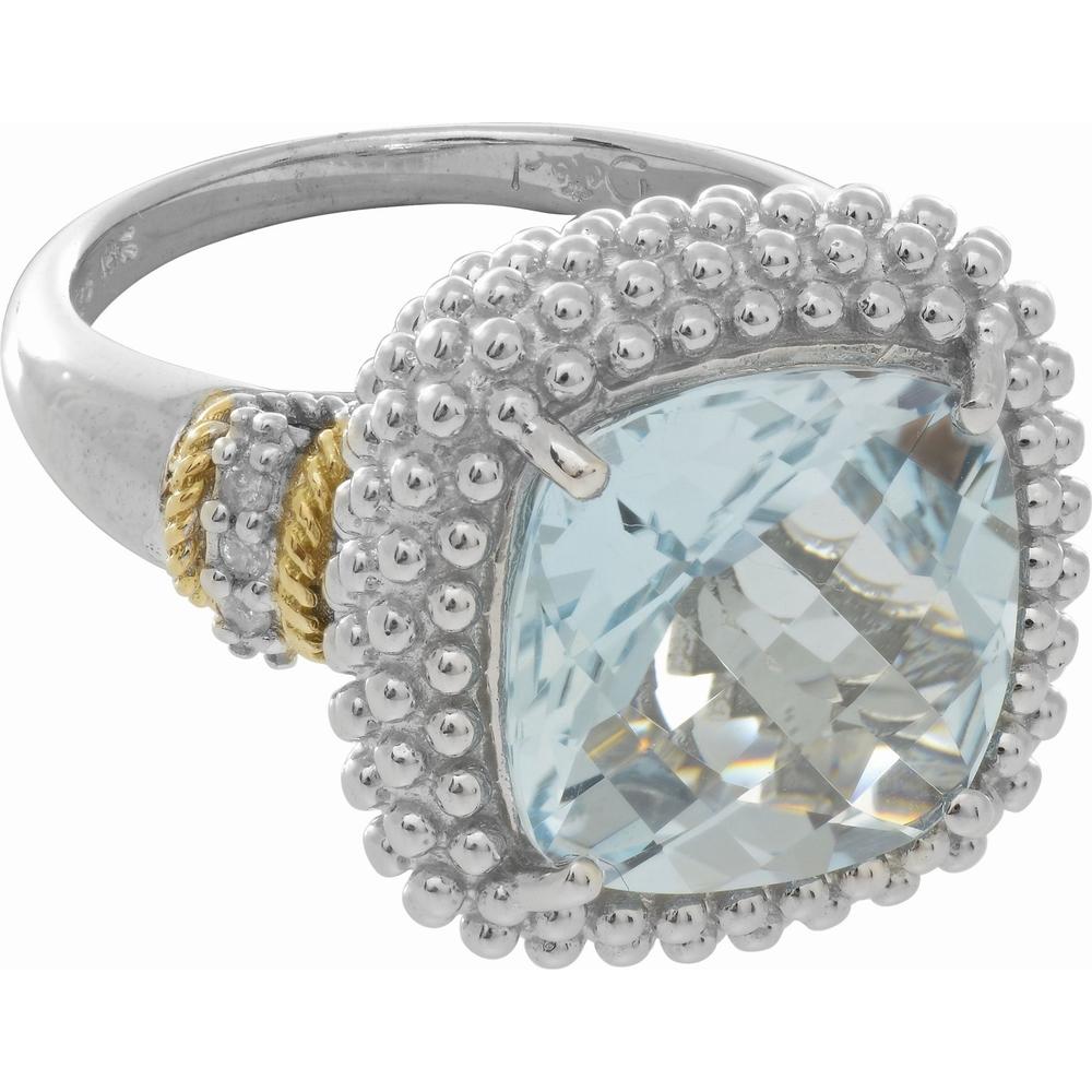 Phillip Gavriel Two-Tone Silver & 18K Sky Blue Topaz and Diamond Halo Popcorn Ring - Size 7