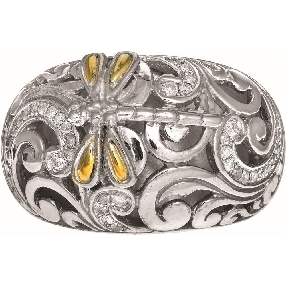 Phillip Gavriel Two-Tone Sterling Silver & 18K Gold Dragonfly Ring with 0.35 Carat Diamond Accents - Size 7