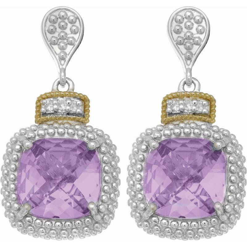 Phillip Gavriel Two-Tone Sterling Silver & 18K Gold Drop Earrings with Cushion Briolette Amethysts Popcorn Collection