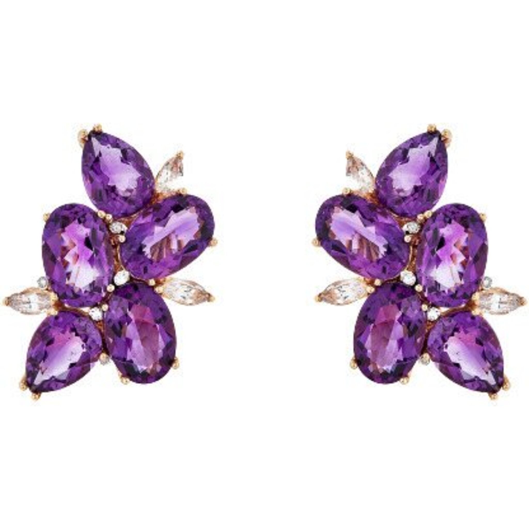 Piranesi - Pietra Cluster Earrings in Amethyst - 18K Rose Gold